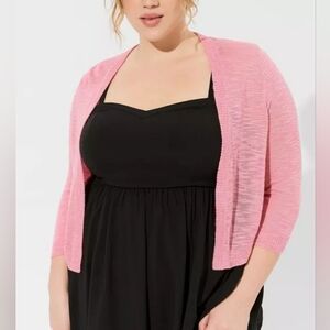 Torrid Cropped Shrug Cardigan Wild Rose Pink 3/4 Sleeve Plus Size 2